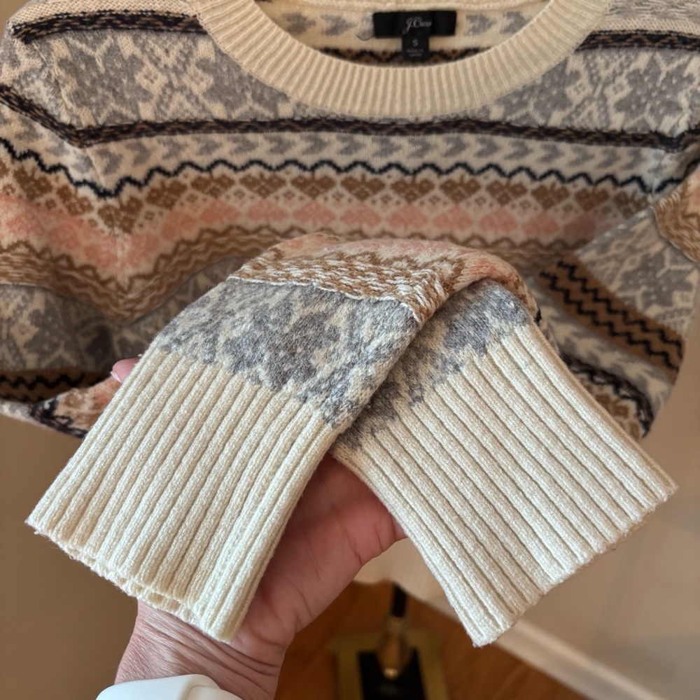 J. Crew Cream, Pink & Gray Fair Isle Crewneck Sweater - Picture 4 of 7
